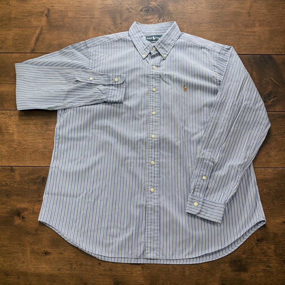 Ralph Lauren Classic Fit Striped Button Down Shirt Mens XL Blue White Cotton